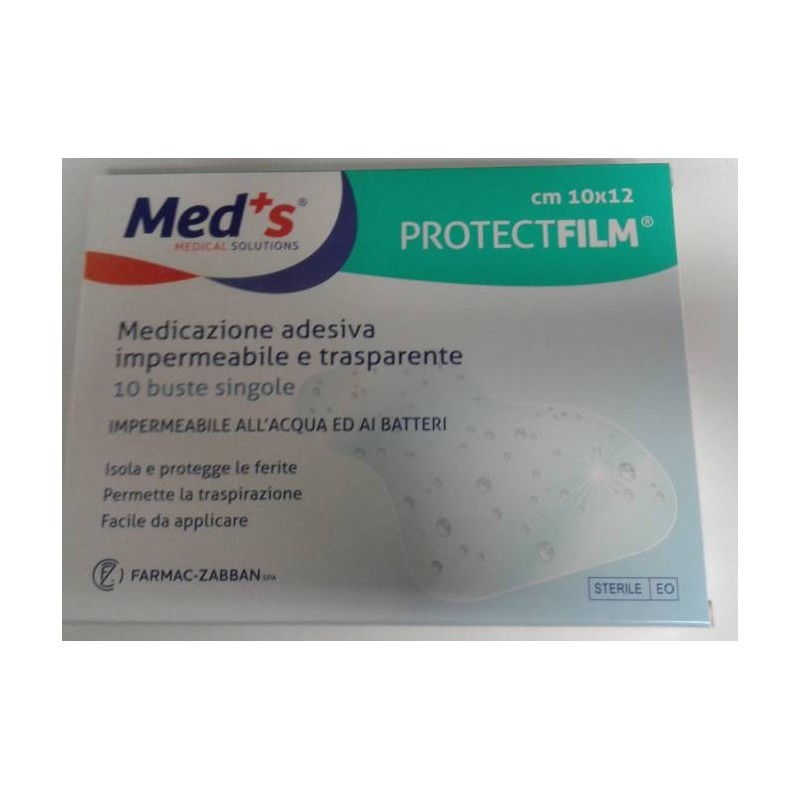 Farmac-zabban Meds Protect Film Medicazione Poliuretano Impermeabile Adesiva 10x12cm 10 Pezzi