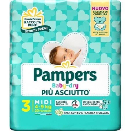 Fater Pampers Baby Dry Pannolino Downcount Midi 20 Pezzi