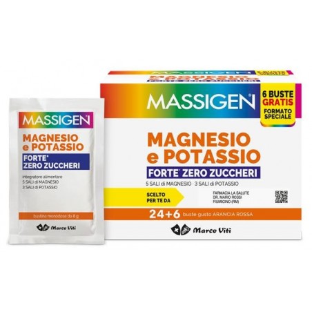 Marco Viti Farmaceutici Massigen Magnesio Potassio Forte Zero Zucchero 24 Bustine + 6 Bustine