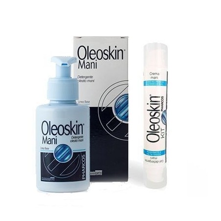 Biodue Oleoskin Kit Igienizzante Pharcos Gel Detergente Mani Alcool 74% E Clorexidina 50 Ml + Crema Mani Acido Ialuronico E Sale