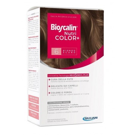 Giuliani Bioscalin Nutricolor Plus 6 Biondo Scuro Crema Colorante 40 Ml + Rivelatore Crema 60 Ml + Shampoo 12 Ml + Trattamento F