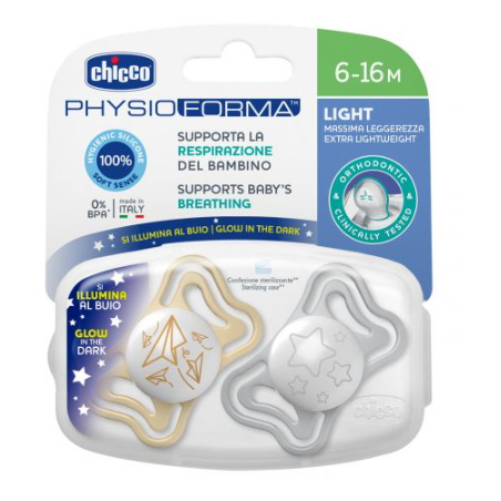 Chicco Succhietto Light Lumi Silicone 6-16m 2 Pezzi