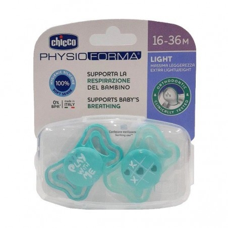 Chicco Succhietto Light Azzurro Silicone 16-36m 2 Pezzi