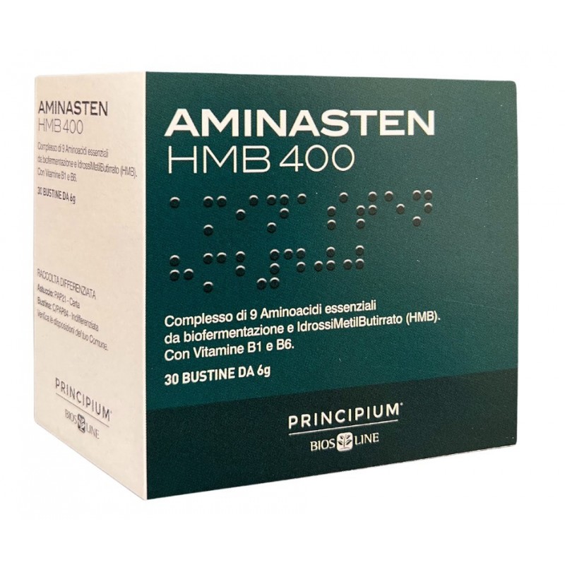 Bios Line Principium Aminasten Hmb 400 Integratore di Aminoacidi Essenziali 30 Bustine per Anziani e Sportivi