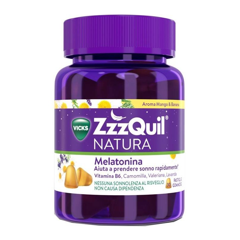 Vicks Zzzquil Natura Mango & Banana Integratore con Melatonina per il Sonno 30 Pastiglie Gommose - Farmasole