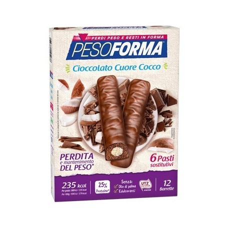 Nutrition & Sante' Italia Pesoforma Barretta Cuore Cocco 6 Pasti 12 X 31 G