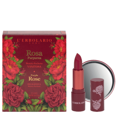 L'erbolario Rosa Purpurea Beauty Pochette Vanitosa Rossetto Effetto Seta 3,5 Ml + Specchietto Edizione Limitata