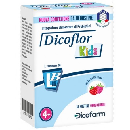 Dicofarm Dicoflor Kids 18 Bustine Orosolubili Gusto Frutti Rossi