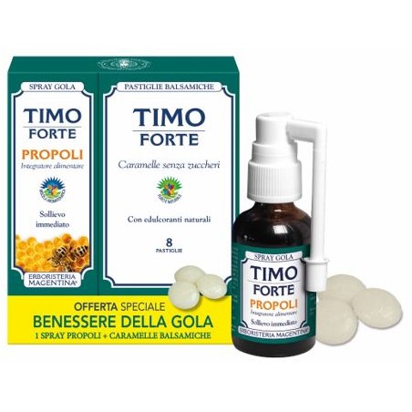 Erboristeria Magentina Kit Benessere Della Gola Timo Forte Propoli Spray 30 Ml + Timo Forte 8 Pastiglie