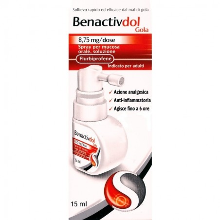 Benactivdol Gola SPray Orale 15 ml Flurbiprofene per Mal di Gola Forte