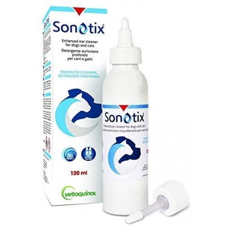 Vetoquinol Italia Sonotix Detergente Auricolare Profondo Cani E Gatti 120 Ml + Cannula Corta Rigida + Cannula Lunga Flessibile