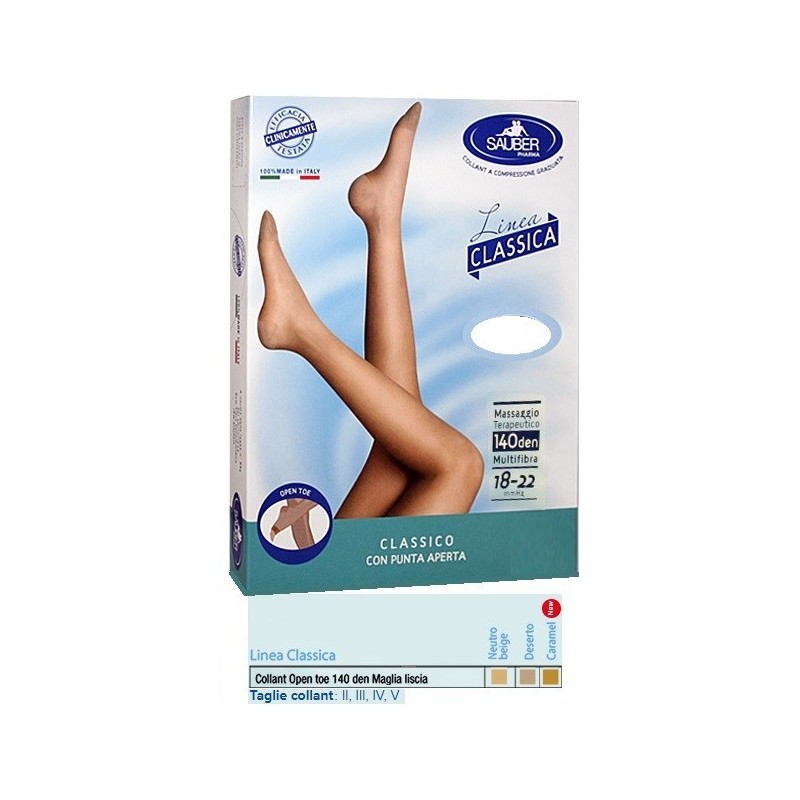 Desa Pharma Sauber Collant Open Toe Maglia Liscia 140 Den Colore Neutro Beige Taglia 3 Linea Classica