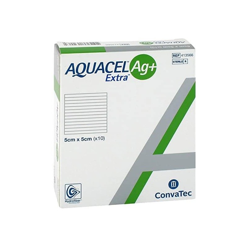 Convatec Italia Medicazione In Hydrofiber E Ioni Argento Intessuta In Lyocell Aquacel Ag + Extra 5x5cm 10 Pezzi