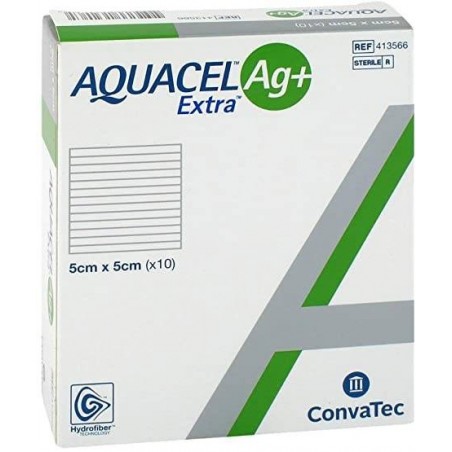 Convatec Italia Medicazione In Hydrofiber E Ioni Argento Intessuta In Lyocell Aquacel Ag + Extra 5x5cm 10 Pezzi