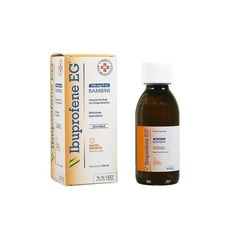 Ibuprofene Eg Bambini 100mg/5ml Sospensione Orale Gusto Arancia Senza Zucchero Ibuprofene  Medicinale Equivalente