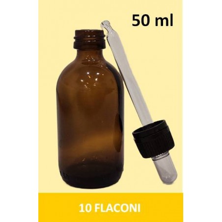 STOCK 10 Flaconi in vetro da 50 ml con tappo contagocce a sigillo