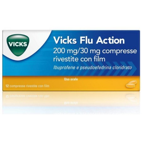 Vicks Flu Action Farmaco per Febbre e Raffreddore 12 Compresse Farmasole