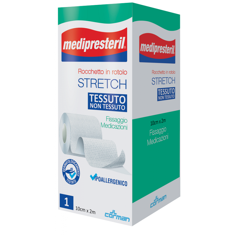 Corman Medipresteril Rocchetto Rotolo Stretch Tessuto Non Tessuto 10 Cm X 200 Cm