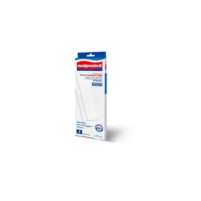 Corman Medicazione Post Operatoria Medipreseteril Delicata Tnt 10x30cm 3 Pezzi