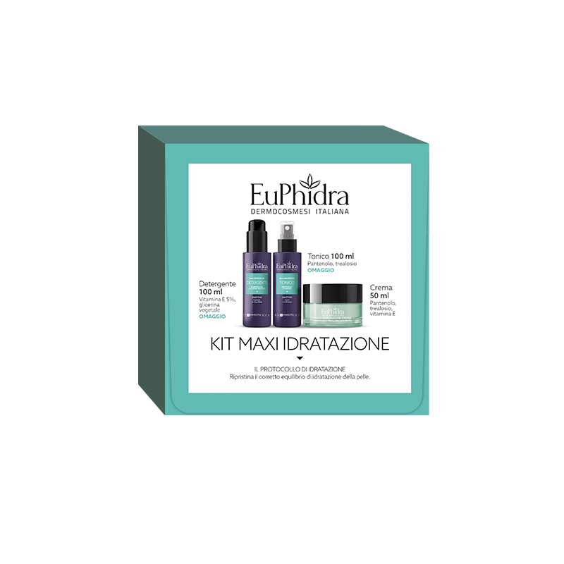 Euphidra Kit Maxi Idratazione con Crema 50 ml + Detergente 100 ml + Tonico 100 ml