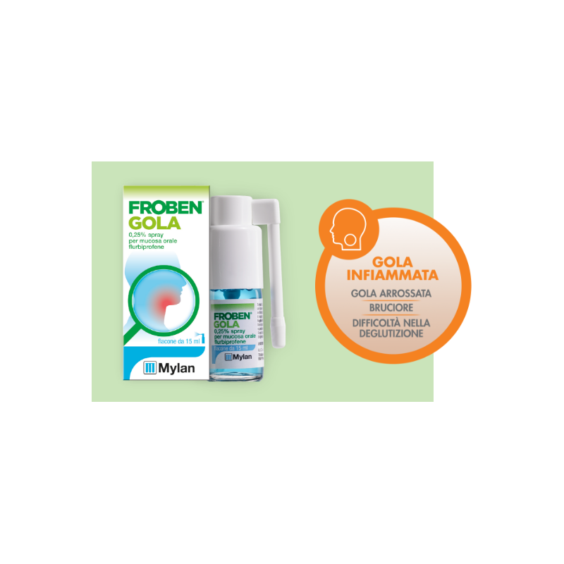 Froben Gola Spray 0,25% Flurbiprofene Farmaco Antidolorifico 15 ml Mal di Gola