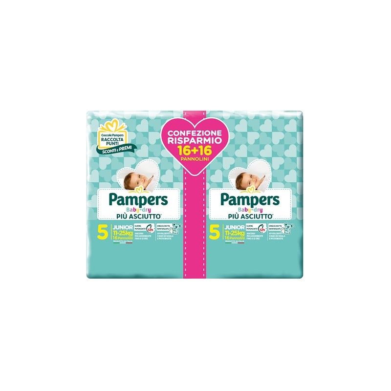 Fater Pampers Baby Dry Pannolini Duo Downcount Junior 32 Pezzi