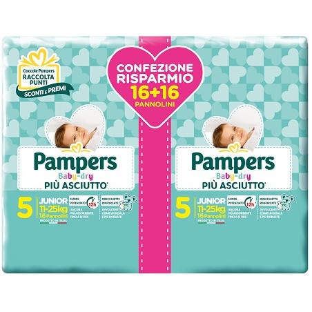 Fater Pampers Baby Dry Pannolini Duo Downcount Junior 32 Pezzi