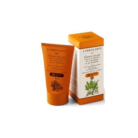 L'Erbolario Crema Solare SPF30 per Pelli Ultrasensibili con Carota Sesamo Karite' 125 ml Resistente all'acqua