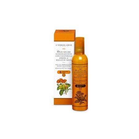 L'Erbolario Olio Solare Elasticizzante SPF6 con Calendula Jojoba Mallo Di Noce 100 ml Resistente all'acqua non unge