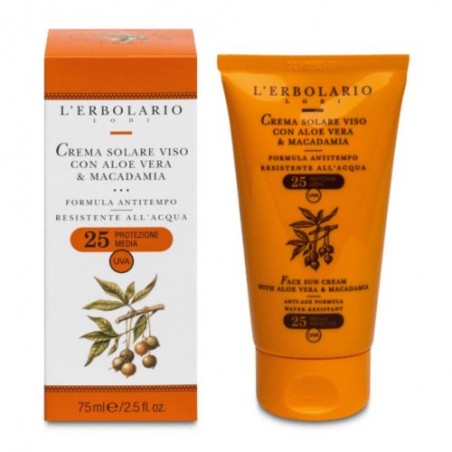 L'Erbolario Crema Solare Viso Azione Anti-tempo SPF25 con Aloe Vera e Macadamia 75 ml Protezione Media Anti età