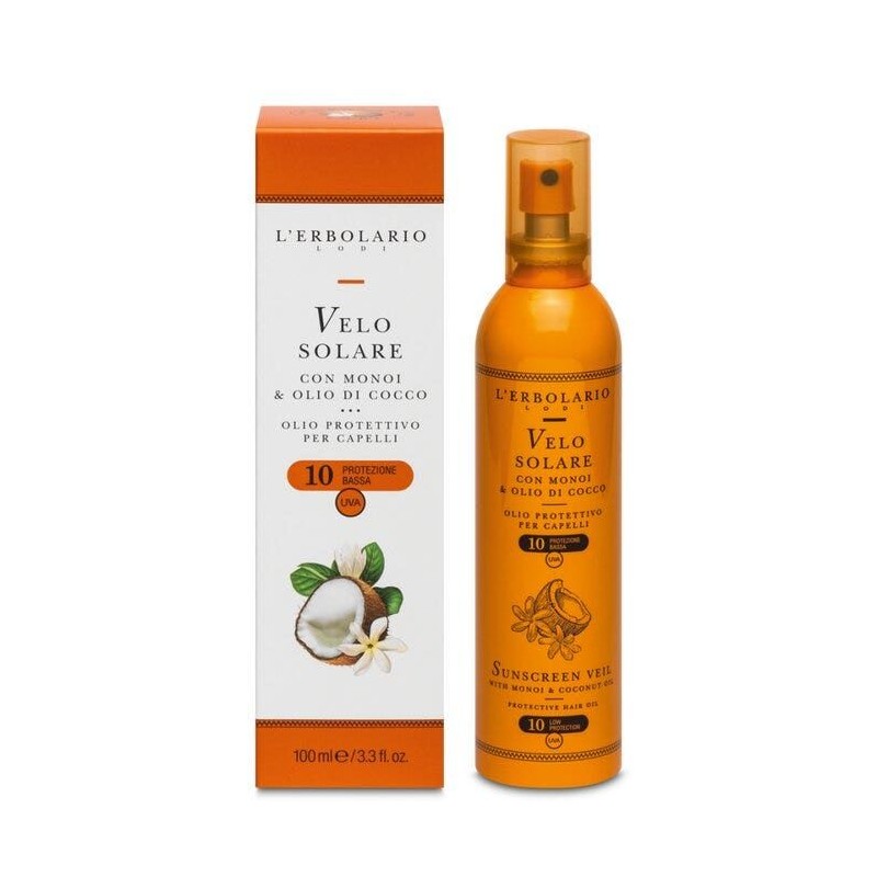 L'Erbolario Velo Solare Olio SPF10 con Monoi e Olio di Cocco 100 ml Olio protettivo Capelli