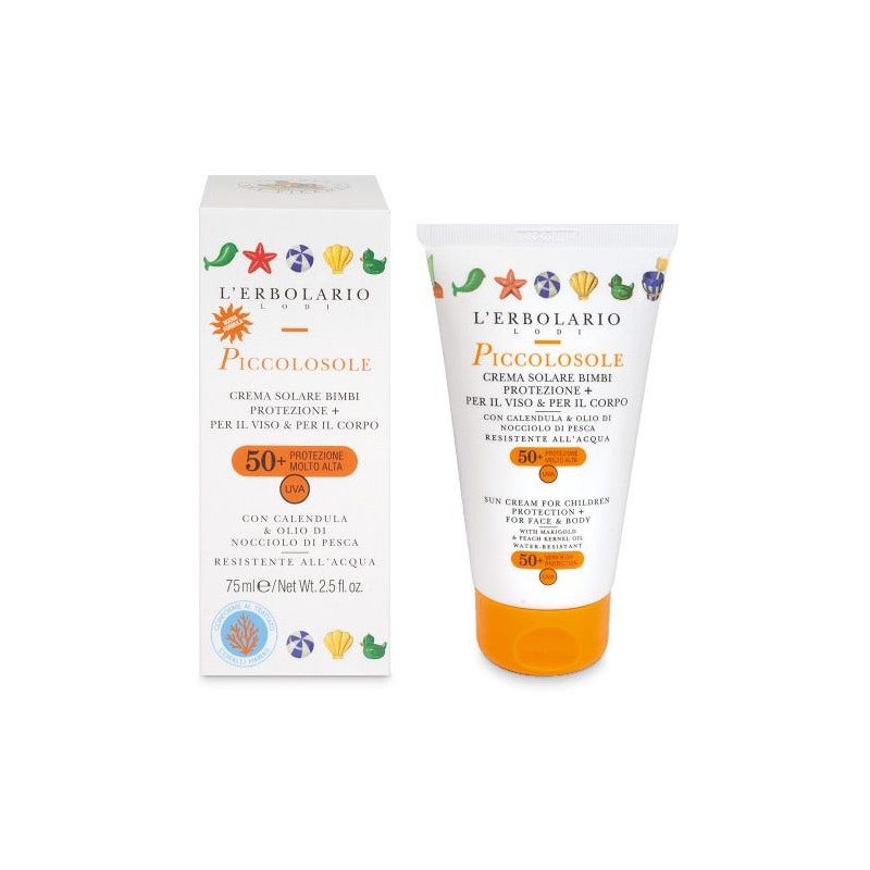 L'Erbolario Piccolosole Crema Solare Bimbi Spf50+ Viso e Corpo 75 ml Resistente all'acqua