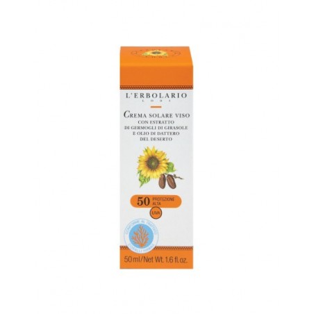 L'erbolario Crema Solare Viso SPF50 con Acido Ialuronico 50 ml Resistente all'Acqua