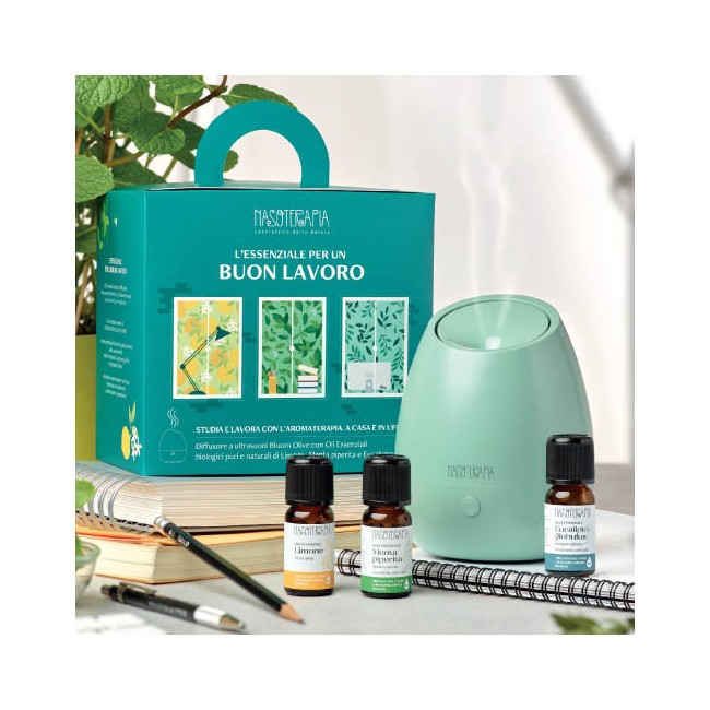 Nasoterapia Kit L'Essenziale Per Un Buon Lavoro Bloom Olive con 3 Oli Essenziali Bio Idea Regalo Aromaterapia