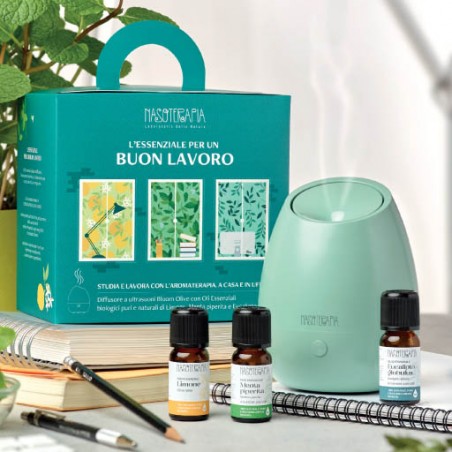 Nasoterapia Kit L'Essenziale Per Un Buon Lavoro Bloom Olive con 3 Oli Essenziali Bio Idea Regalo Aromaterapia