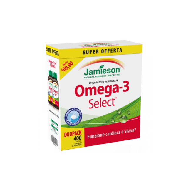 Jamieson Omega 3 Select Duopack Integratore per Colesterolo, Cuore e Vista 400 Softgels