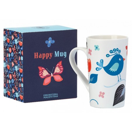 Erboristeria Magentina Tazza in Ceramica Happy Mug Passerotto e Farfalla