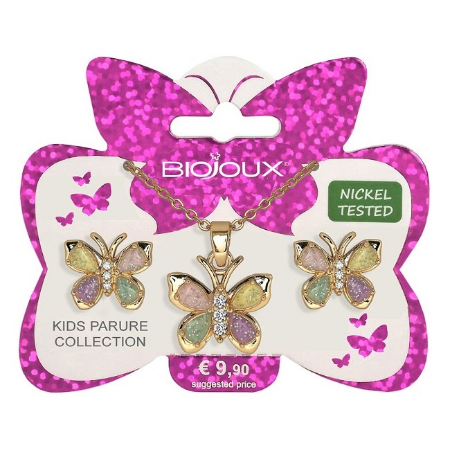 Bjs003 Kids Parure Orecchini e Collanina per Bambine Butterfly