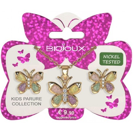 Bjs003 Kids Parure Orecchini e Collanina per Bambine Butterfly