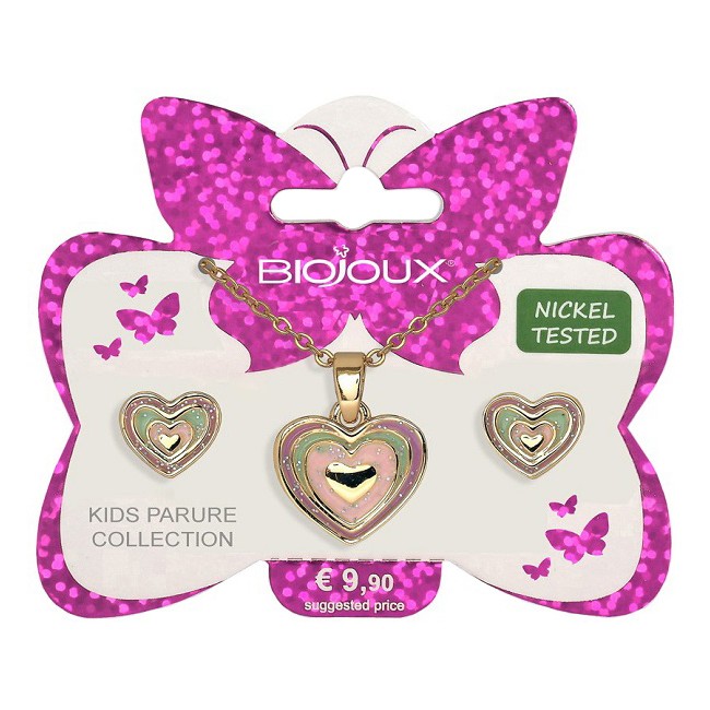 Bjs005 Kids Parure Orecchini e Collanina per Bambine Deep Heart