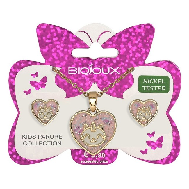 Bjs006 Kids Parure Orecchini e Collanina per Bambina Unicorn Heart