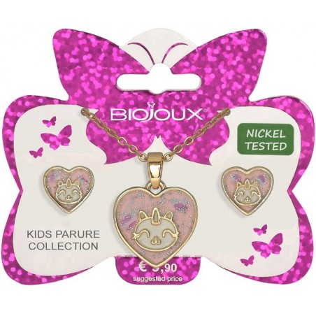 Bjs006 Kids Parure Orecchini e Collanina per Bambina Unicorn Heart