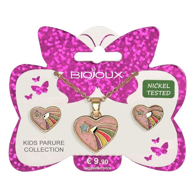 Bjs007 Kids Parure Orecchini e Collanina per Bambine Happy Heart