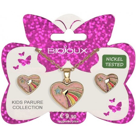 Bjs007 Kids Parure Orecchini e Collanina per Bambine Happy Heart