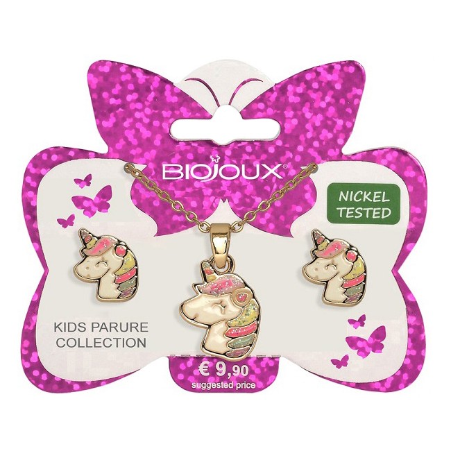 Biojoux Kids Parure Orecchini e Collanina per Bambine Smiling Unicorn