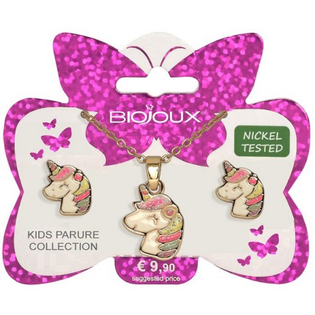 Biojoux Kids Parure Orecchini e Collanina per Bambine Smiling Unicorn