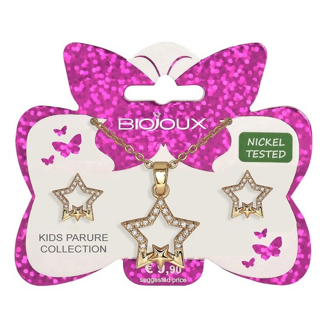 Bjs012 Parure per Bambina Orecchini e Collanina Double Star Gold Plated