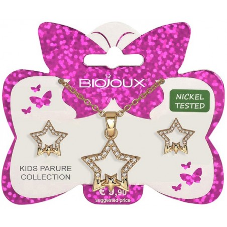 Bjs012 Parure per Bambina Orecchini e Collanina Double Star Gold Plated