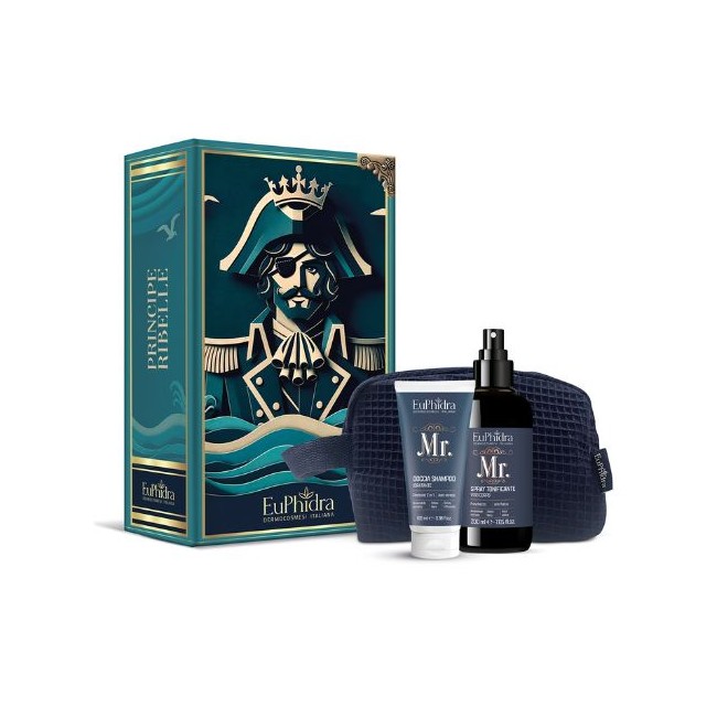 Euphidra Cofanetto Benessere Uomo Principe Ribelle con Pochette + Doccia Shampoo + Spray Corpo