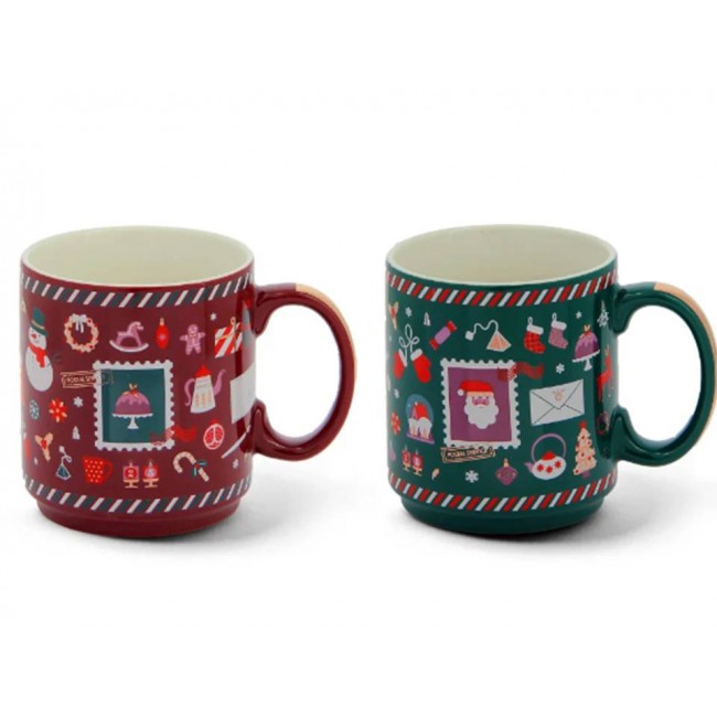 Neavita Set Herbal Mug Due Tazze di Natale Rossa e Verde da 340 ml Confezione Regalo